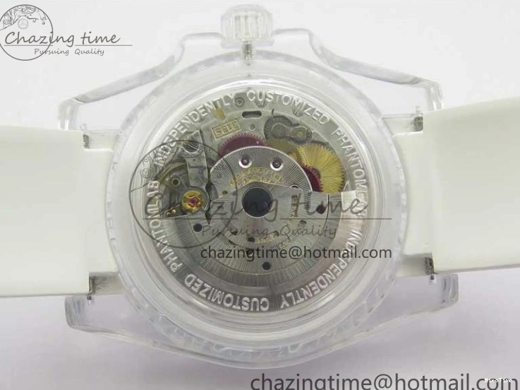 MiroTime 0129 Durable Submariner Phantomlab Transparent KZF Best Edition Blue Moon Dial on White Rubber Strap VR 2564